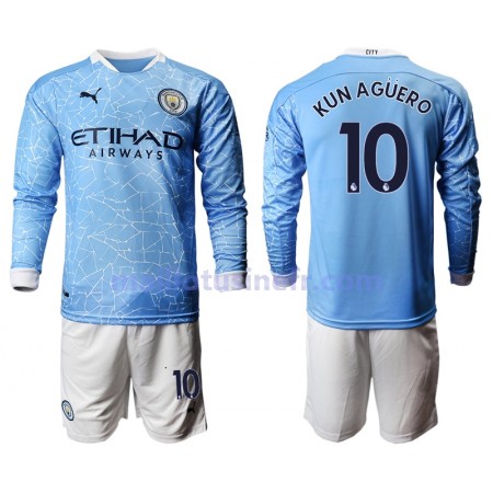 Maillot de Foot Manchester City Sergio Agüero 10 Domicile 2020-21 Manches Longues - Enfant